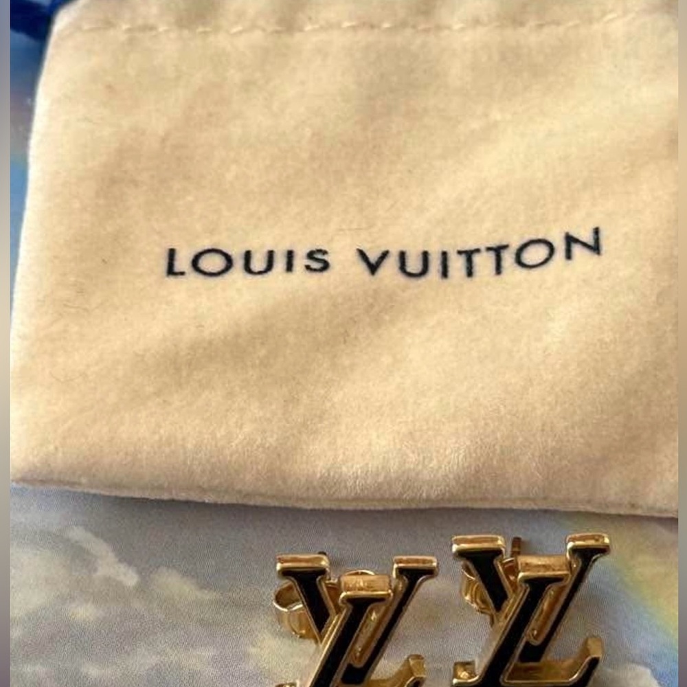 Louis Vuitton Black and Gold Logo Earrings
